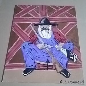 Colorful Folk Art Painting with Character